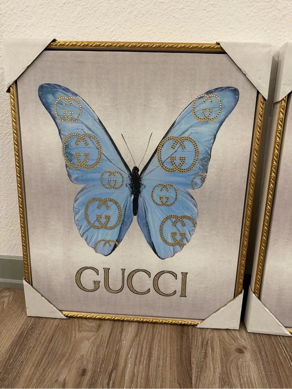 Gucci Blue Butterfly Wall Art Print with Gold Accents